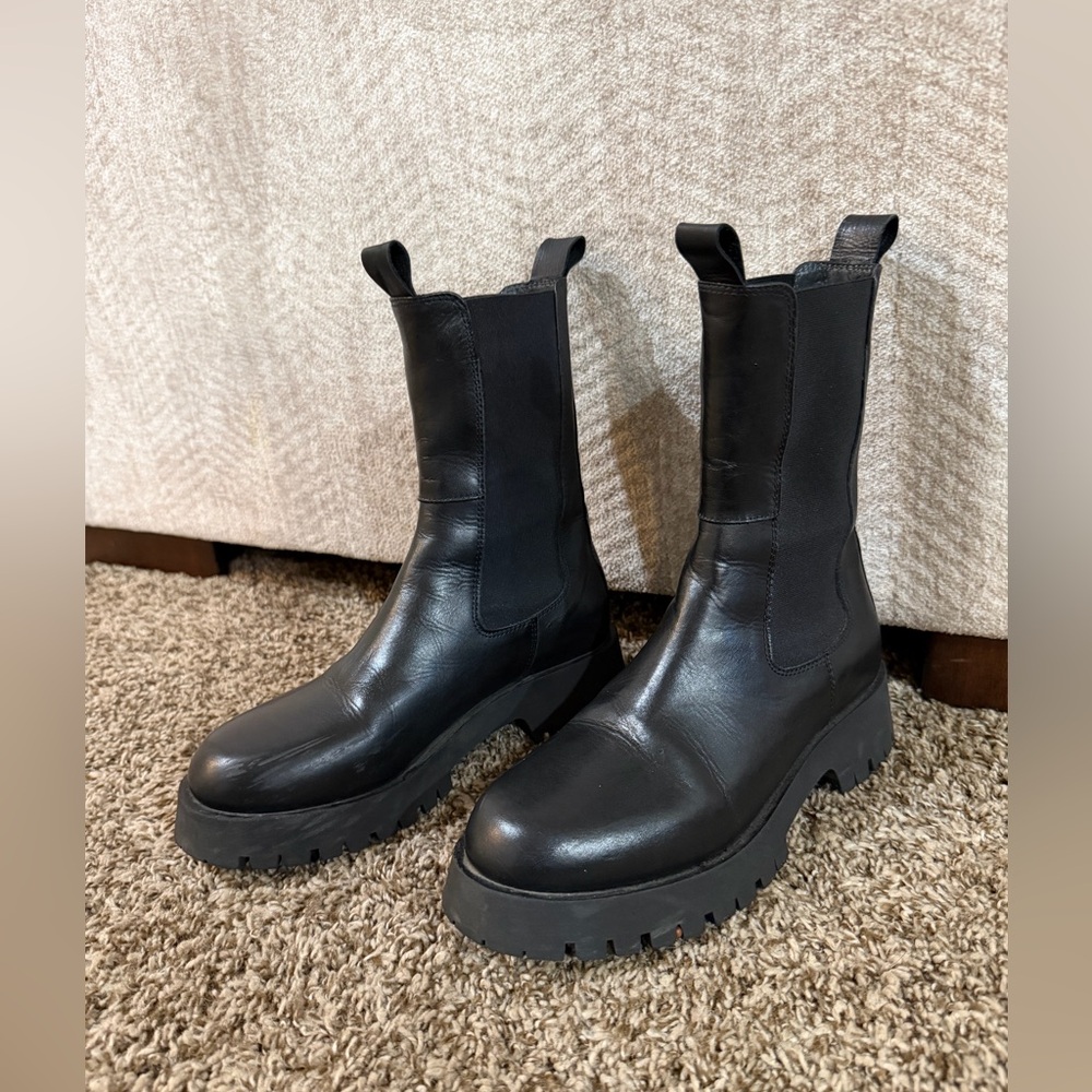 Sleek Black Leather Combat Boots